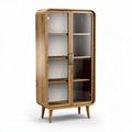 Glass door cabinet with bamboo frame and five shelves 90 x 45 x 150cm