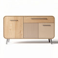Wooden storage cabinet with sliding doors 120 x 40 x 70cm in beige and oak