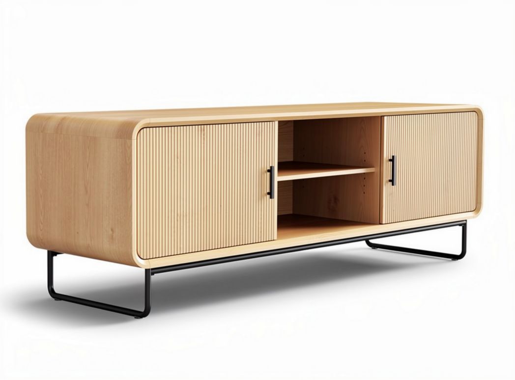 Wooden storage cabinet with metal legs and two sliding doors 120 x 40 x 50cm