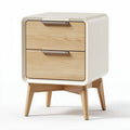 Two-drawer nightstand with wood legs and cream finish 40 x 40 x 50cm