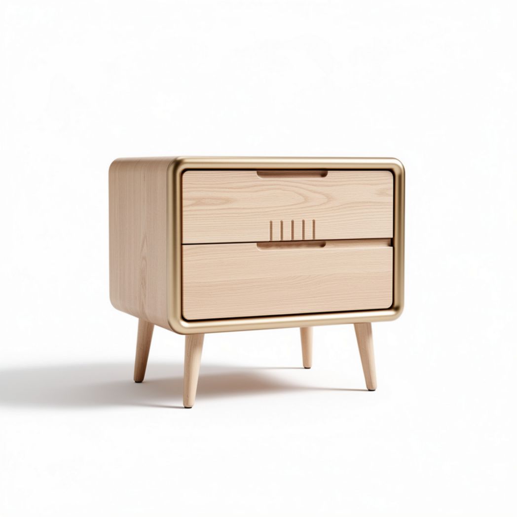 Wooden nightstand with two drawers and natural finish 40 x 30 x 50cm