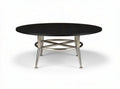 Round coffee table with black wood top and metal base 120 x 60 x 45cm