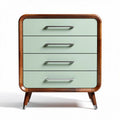 Mid-century modern nightstand with four drawers in mint green and walnut wood 60 x 50 x 80cm
