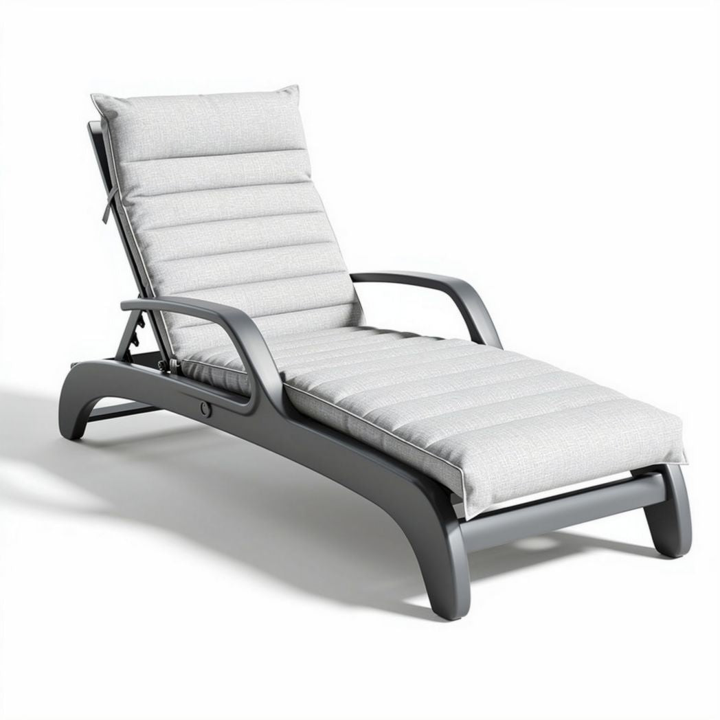 Adjustable chaise lounge with gray aluminum frame and cushioned seat 200 x 70 x 30cm