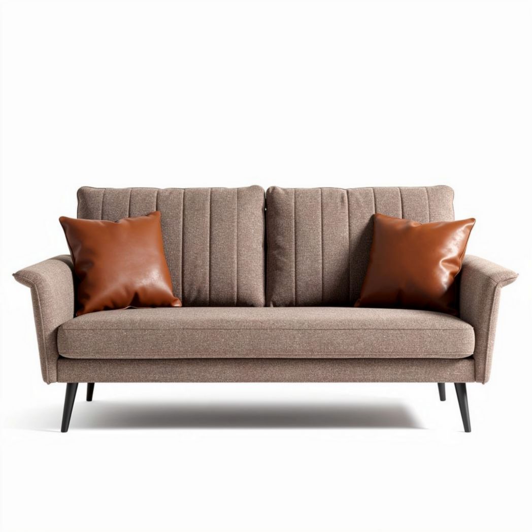 Fabric sofa with two throw pillows 180 x 90 x 80cm in brown color