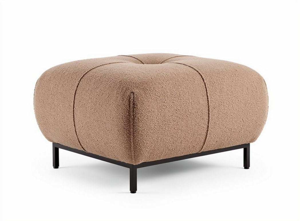 Square upholstered ottoman in beige fabric with metal legs 80 x 80 x 40cm