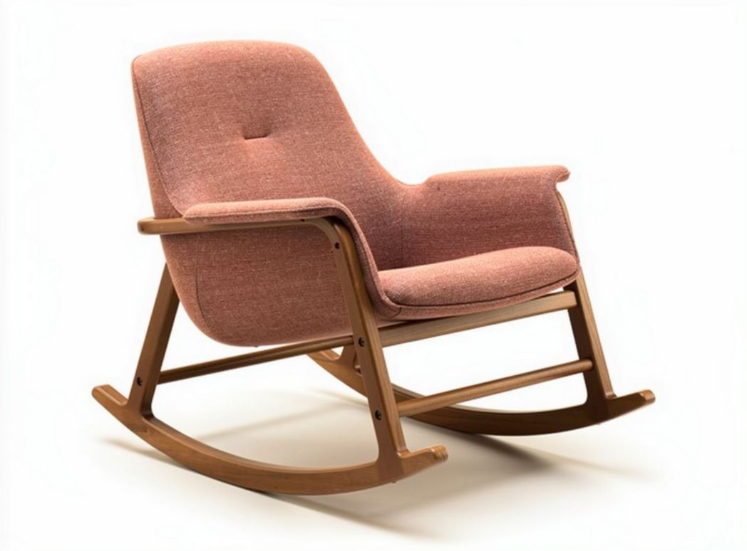 Rocking chair with wooden frame and fabric upholstery in pink 85 x 70 x 90cm