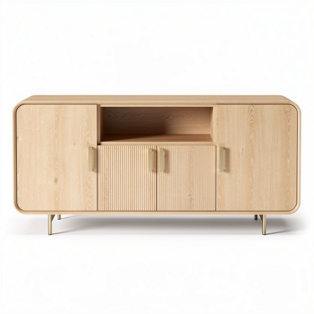 Wooden sideboard with ribbed doors designed for living room storage 120 x 45 x 75cm
